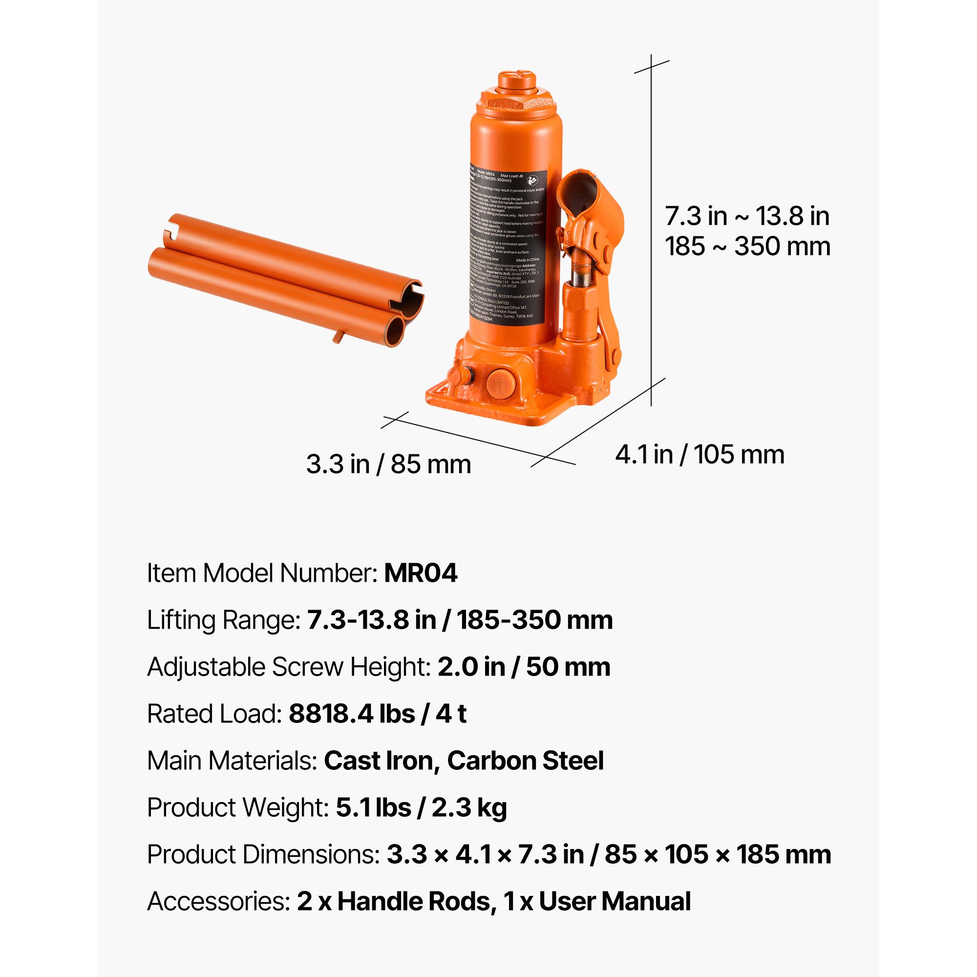 Welding Heavy Equipment - Hidrolik Şişe Kriko, 4 Ton (8818,4